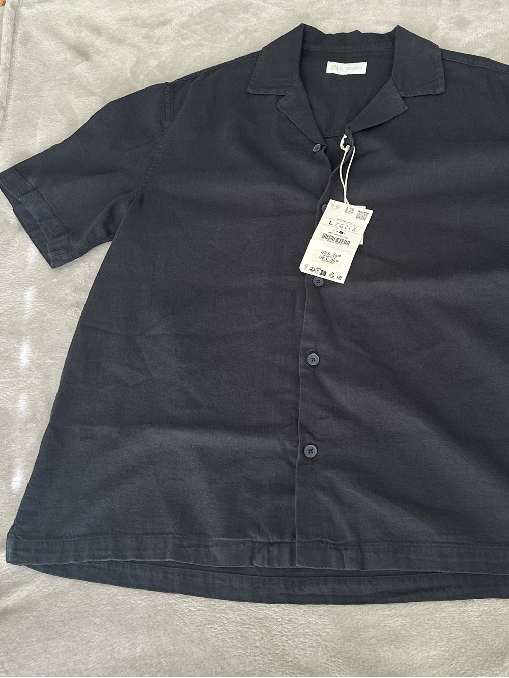 NWT Zara Linen Button Down Men’s Shirt, NEW WITH TAGS, Dark Navy, Lightweight